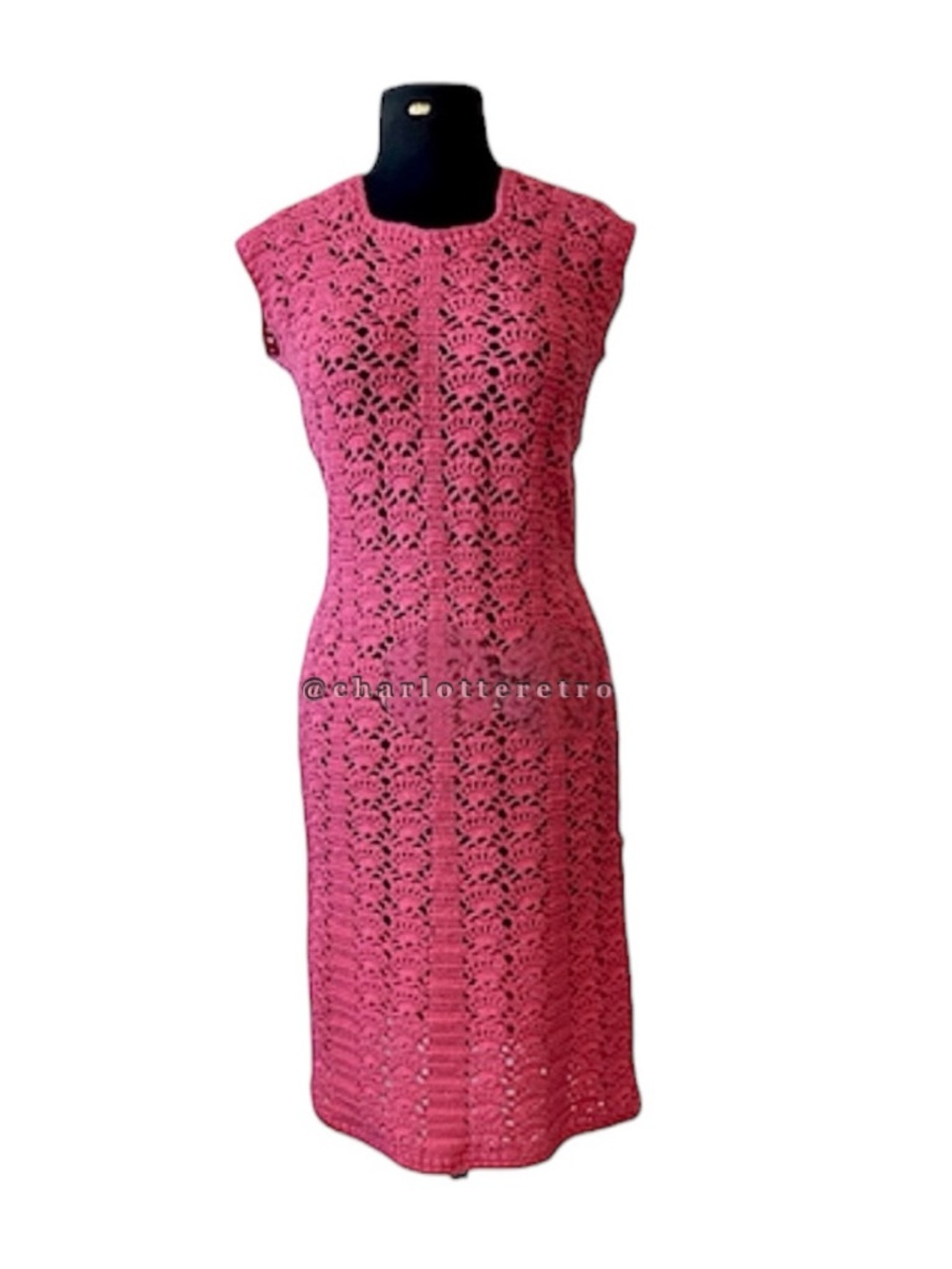 vtg Crochet Knit Shift Dress